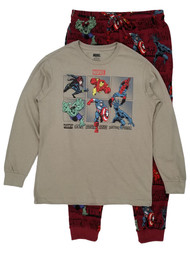 Marvel Mens 2-Piece Biege & Burgundy Avengers Sleepwear Pajama Set