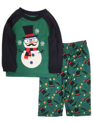 Infant Boys Green Lightweight Snowman Christmas Holiday Pajamas