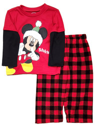 Disney Infant Boys Red & Black Mickey Mouse Christmas Shirt & Pants Pajamas 18m