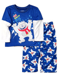 Infant Boys Blue Lightweight Snow Monster Christmas Holiday Pajamas
