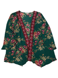 Pioneer Woman Womens Green & Pink Floral Rose Print Cardigan Blouse Shirt