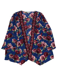 Pioneer Woman Womens Blue & Pink Floral Rose Print Cardigan Blouse Shirt 2X-3X