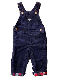 OshKosh Infant Boys Blue Corduroy With Plaid Cuff Overall Coveralls