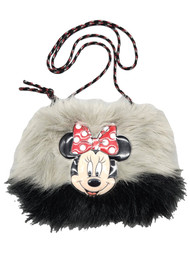 Girls Disney Minnie Mouse Gray & Black Furry Fluffy Crossbody Purse
