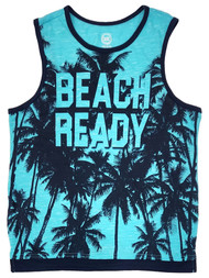 Boys Blue Beach Ready Muscle Tank Top T-Shirt Large 10-12 Husky