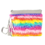 No Boundaries Girls Large Rainbow Fur Wristlet Wallet Purse Carry All