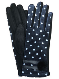 Womens Navy & Black Polka Dot Stretch Fit Text & Tech Touchscreen Driving Gloves