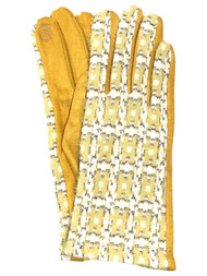 Womens Soft Yellow Tweed Geometric Stretch Fit Texting & Tech Touchscreen Gloves