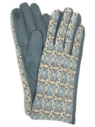Womens Soft Blue Tweed Geometric Stretch Fit Texting & Tech Touchscreen Gloves