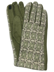 Womens Soft Green & Gold Geometric Stretch Fit Texting & Tech Touchscreen Gloves