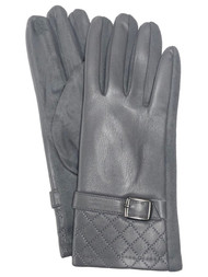Womens Quilted Gray Vegan Leather Stretch Fit Texting & Tech Touchscreen Gloves