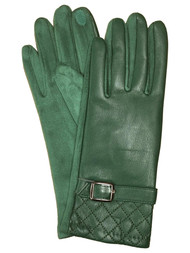 Womens Quilted Green Vegan Leather Stretch Fit Texting & Tech Touchscreen Gloves