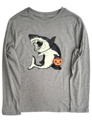 Boys Gray Trick-Or-Treating Shark Halloween Long Sleeved Tee T-Shirt