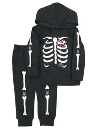 Toddler Girls Gray Skeleton Spider Halloween Sweats Outfit Joggers & Hoodie 2T