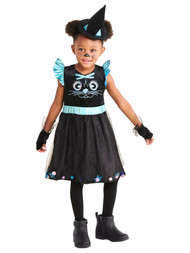 Toddler Girls Black & Blue Cat Witch Costume Glitter Tutu Dress & Hat 2-3T