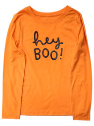 Girls Orange & Black Hey Boo Long Sleeve Halloween T-Shirt Tee Shirt