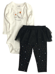 Infant Girls Baby Ghost Little Boo Halloween Outfit Bodysuit & Leggings Set