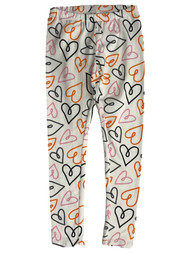 Girls White Black & Orange Heart Print Halloween Leggings Stretch Pants