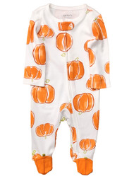 Carters Infant Boys & Girls White & Orange Pumpkin Halloween Sleeper
