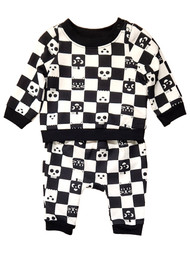 Infant Boys & Girls Black & White Checker Halloween Sweatshirt & Pants Set