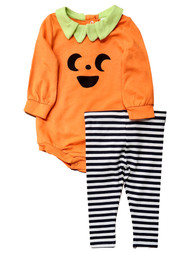 Infant Boys & Girls Orange Pumpkin Halloween Bodysuit & Stripe Pants Set