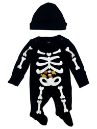Carters Infant Boys Skeleton Black Footed Pajamas With Matching Hat Newborn