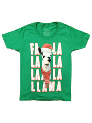 Boys Green FALALA Llama Christmas Holiday Short Sleeve Tee Shirt T-Shirt