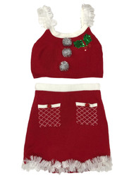 Womens (Jrs) Red Tinsel Santa Claus Christmas Outfit Skirt & Belly Shirt