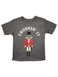 Boys Gray Crushin' It Christmas Holiday Short Sleeve Tee Shirt T-Shirt