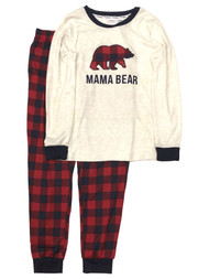 Womens Cozy Red Buffalo Plaid Mama Bear Pajamas Christmas  Sleep Set
