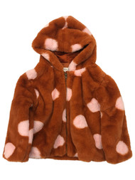 Toddler Girls Plush Brown & Pink Polka Dot Hooded Jacket Coat