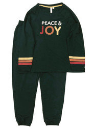 Womens Green Peace & Joy Pajamas Joggers & Sweatshirt Sleep Set