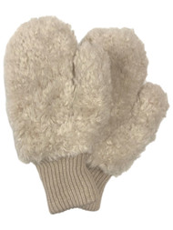 Womens Plush Beige Fuzzy Mittens