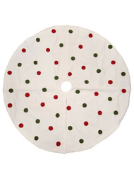 48 inch White Satin Backed Embroidered Polka Dots Christmas Holiday Tree Skirt