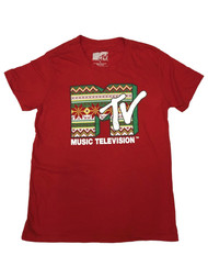 Music Television Womens Red MTV Christmas Holiday Tee Shirt T-Shirt