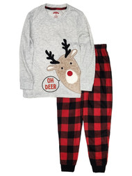 Boys Red & Black Oh Deer Plaid Fleece Christmas Holiday Pajamas