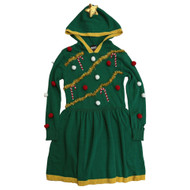 Girls Green Knit Blinged Out Tinsel Christmas Tree Hoodie Holiday Dress