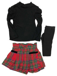 Infant & Toddler Girls 3pc Red Plaid Baby Outfit Christmas Shorts Top Tights