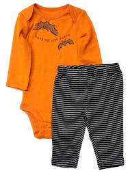 Carters Infant Boys Orange Bat Halloween Bodysuit & Stripe Pants Set