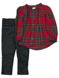 Infant & Toddler Girls Christmas Baby Outfit Red Plaid Shirt Pleather Pants