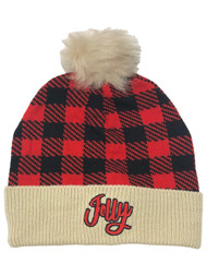 Womens Red Buffalo Plaid Jolly Holiday Beanie Christmas Hat Stocking Cap