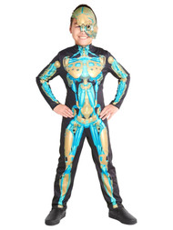 Hyde & Eek Boys Blue Gold Robot Skeleton Jumpsuit & Mask Costume