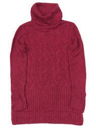 Womens Soft Fuschia Hot Pink Cable Knit Turtleneck Sweater