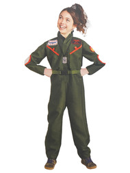 Hyde & Eek Girls Green Fighter Pilot Jumpsuit Halloween Costume M (8-10)