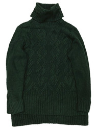 Womens Soft Green Cowl Neck Cable Knit Turtleneck Sweater