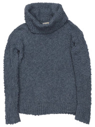 Junior Womens Lumpy Blue Cowl Neck Split Side Turtleneck Sweater