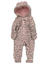 Carters Infant Girls Pink & Gray Leopard Hooded Fleece Pram Suit 3m