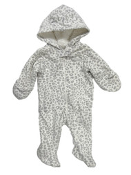 Carters Infant Girls White & Gray Leopard Hooded Fleece Pram Suit