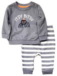 Infant Boys & Girls Gray Spider Halloween Sweatshirt & Stripe Pants Set