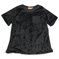 Plus Size Womens Soft Black Crinkle Velour Short Sleeve T-Shirt Tee Shirt 2X